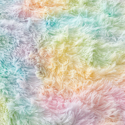 Cuddly Rainbow Deep Pile Faux Fur Blanket Throw Pastel