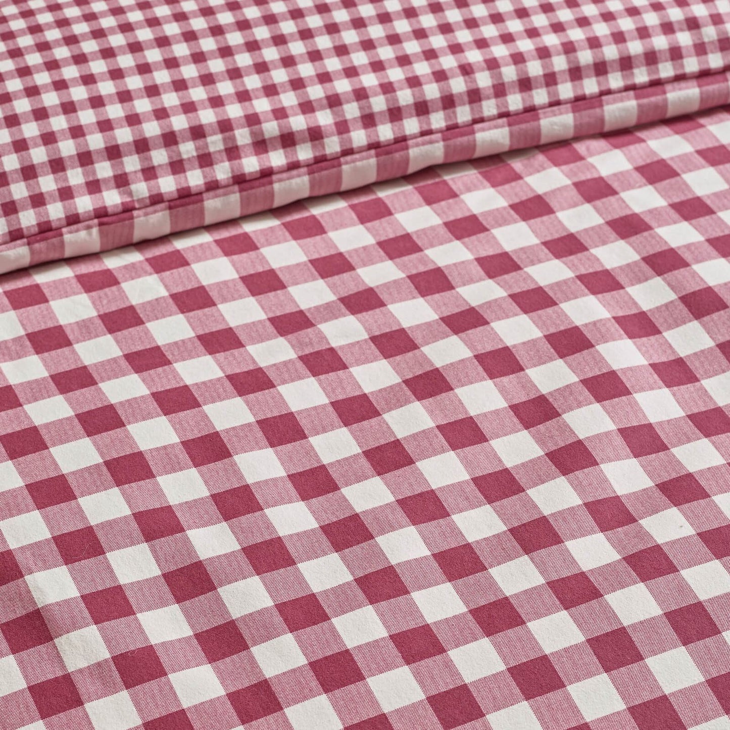 Catherine Lansfield Gingham Checked Cotton Bedding Duvet Cover Set Burgundy