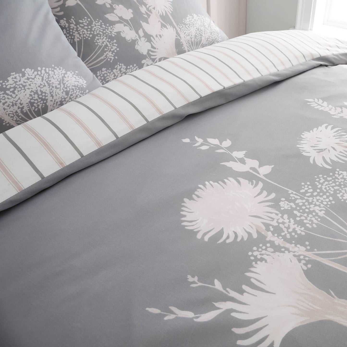 Meadowsweet Floral Pink Grey Duvet Set