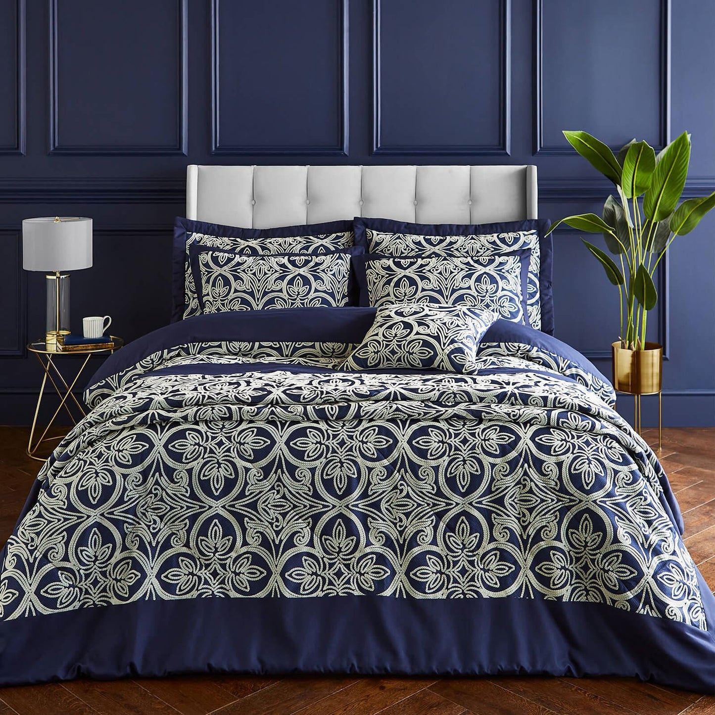 Flock Trellis Navy Blue Duvet Cover Set