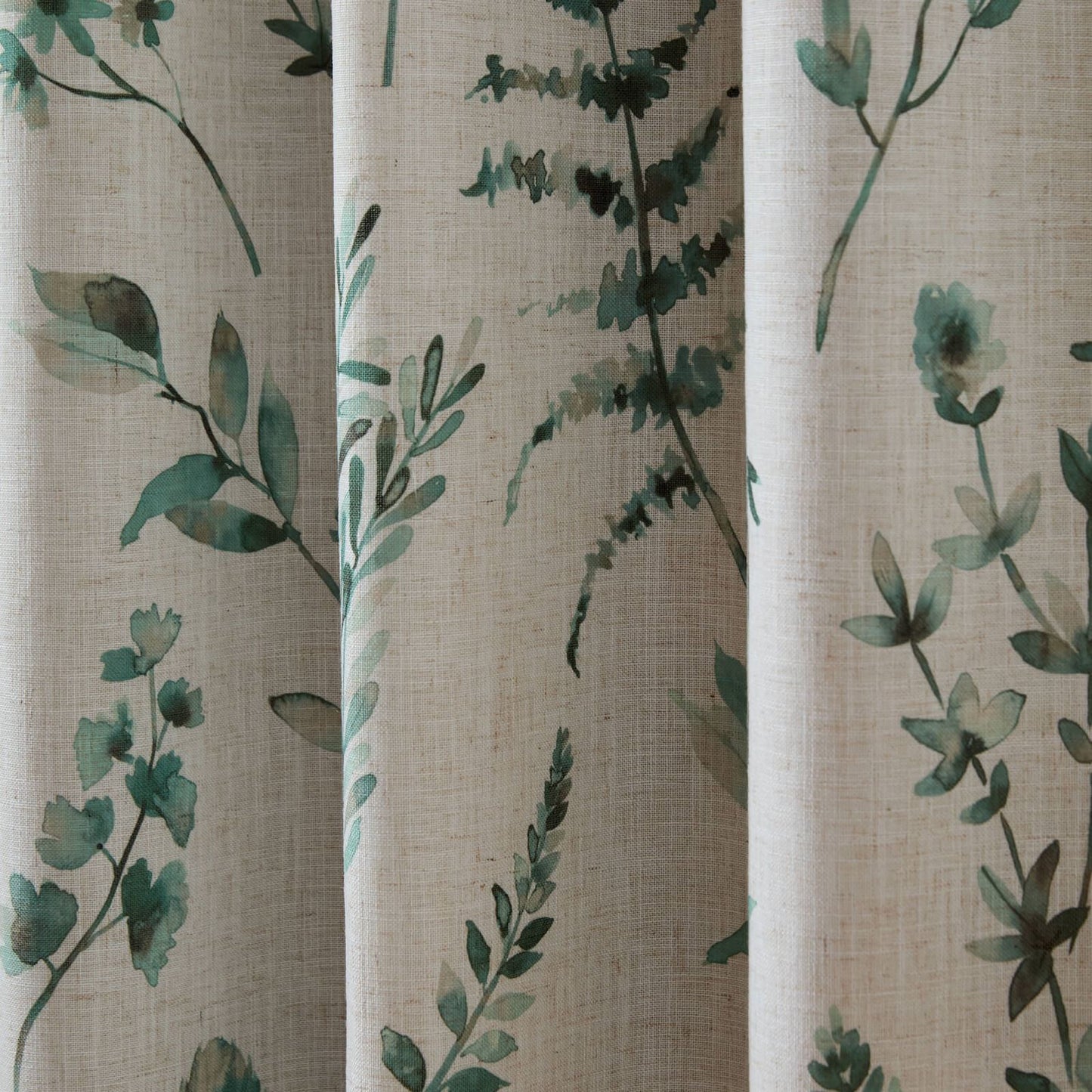 Catherine Lansfield Watercolour Leaves Lined Eyelet Curtains Two Panels Natural / Green