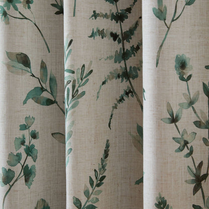 Catherine Lansfield Watercolour Leaves Lined Eyelet Curtains Two Panels Natural / Green
