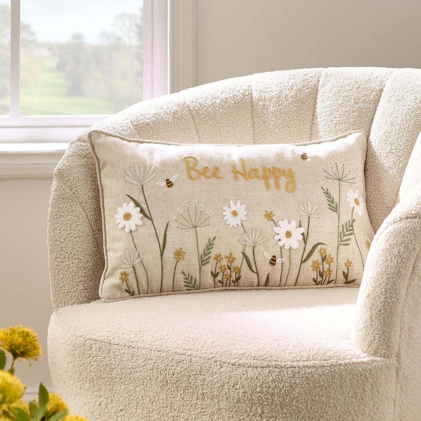 Catherine Lansfield Bee Happy Natural Cushion - Filled
