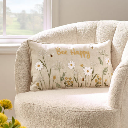 Catherine Lansfield Bee Happy Natural Cushion - Filled