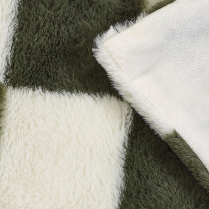 Catherine Lansfield Cosy Soft Checkerboard Fleece Blanket Throw Green - 130x170cm