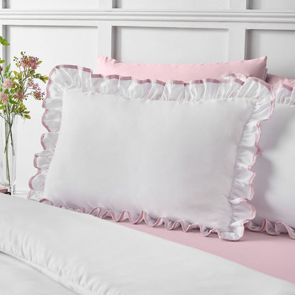 Catherine Lansfield So Soft Mono Frill White / Pink Duvet Cover Set