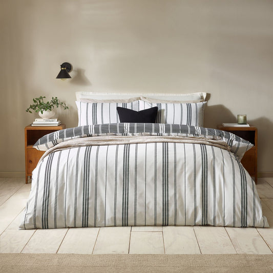 Catherine Lansfield Harbour Stripe Black Duvet Cover Set