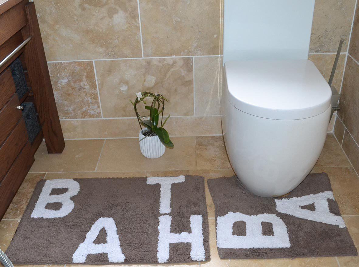 Text Brown Bath Pedestal Mat