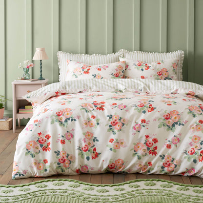 Cath Kidston Floral Bunches Printed Cotton Reversible Bedding Duvet Cover Set Green