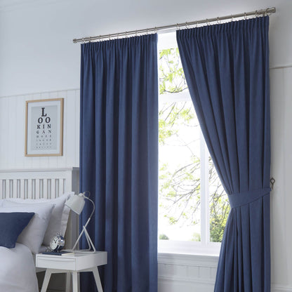 Dijon Navy Pencil Pleat Curtains