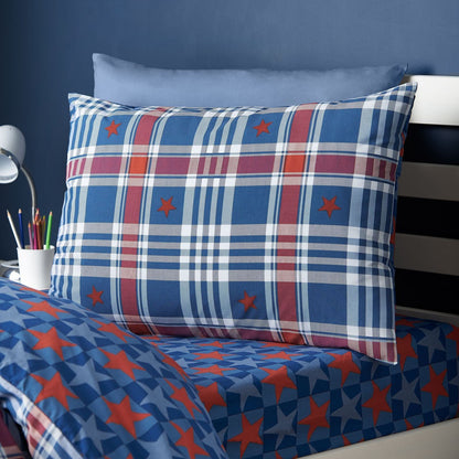 Catherine Lansfield Stars and Check Blue Duvet Cover Set