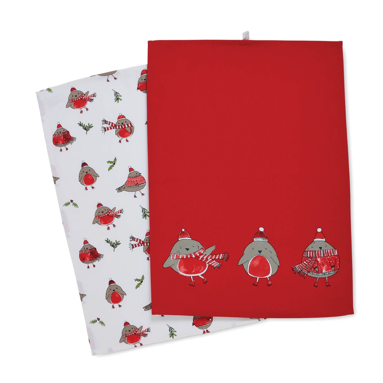 Robins Christmas Tree White/Red Hand Towel Pair