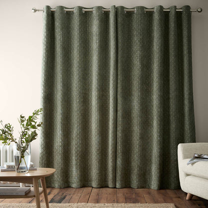 Bianca Fine Linens Attica Velvet Blackout Eyelet Curtains Two Panels Green