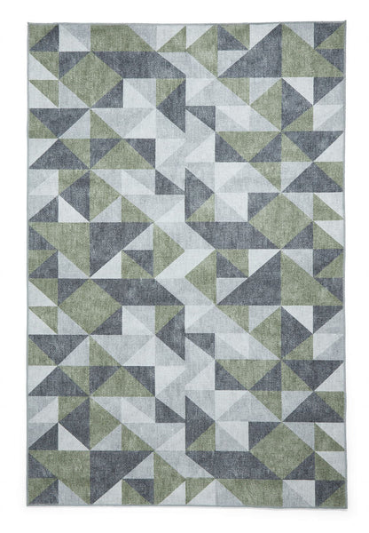 Coral H1057 Green/Grey Modern Washable Rug