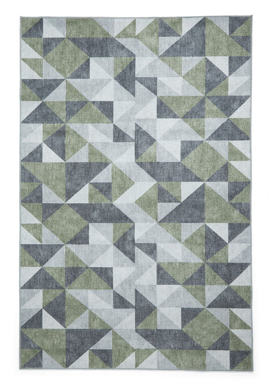 Coral H1057 Green/Grey Modern Washable Rug