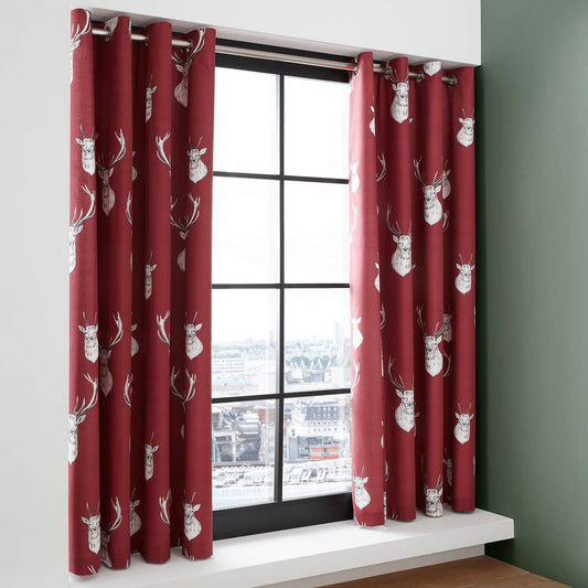 Munro Stag Red Eyelet Curtains