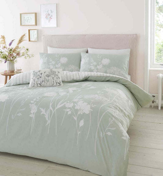 Meadowsweet Floral Green Duvet Cover Set