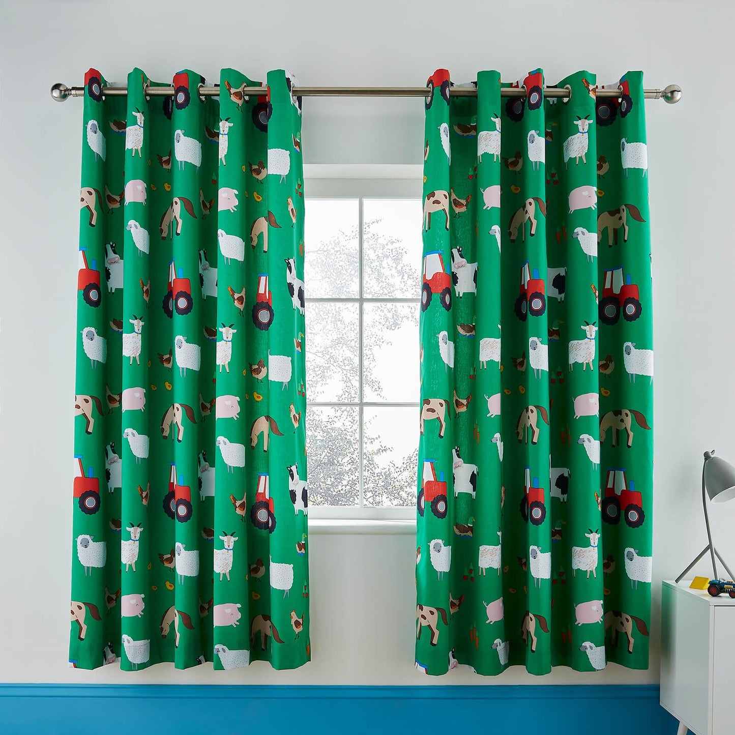 Farmyard Animals Green Eyelet Curtains