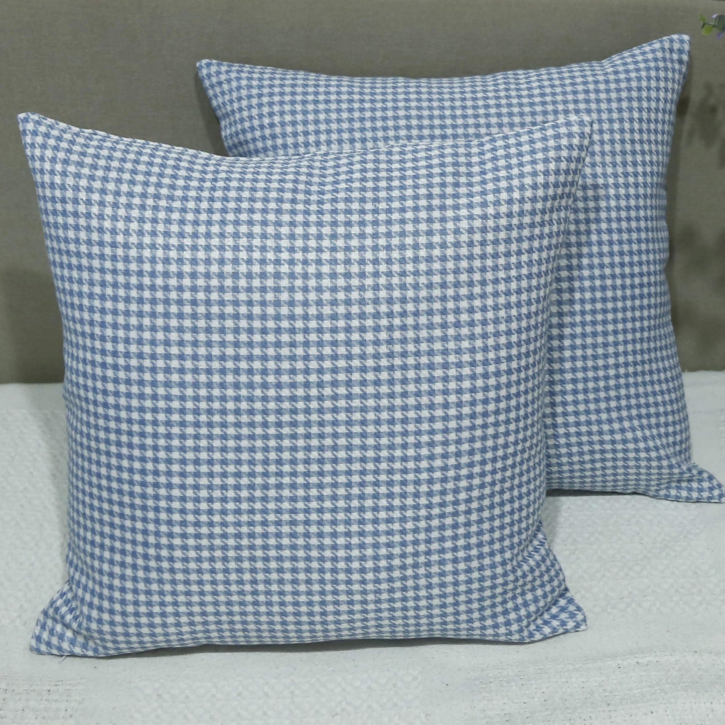 Plaid Jacquard Blue Cushion Cover Pair