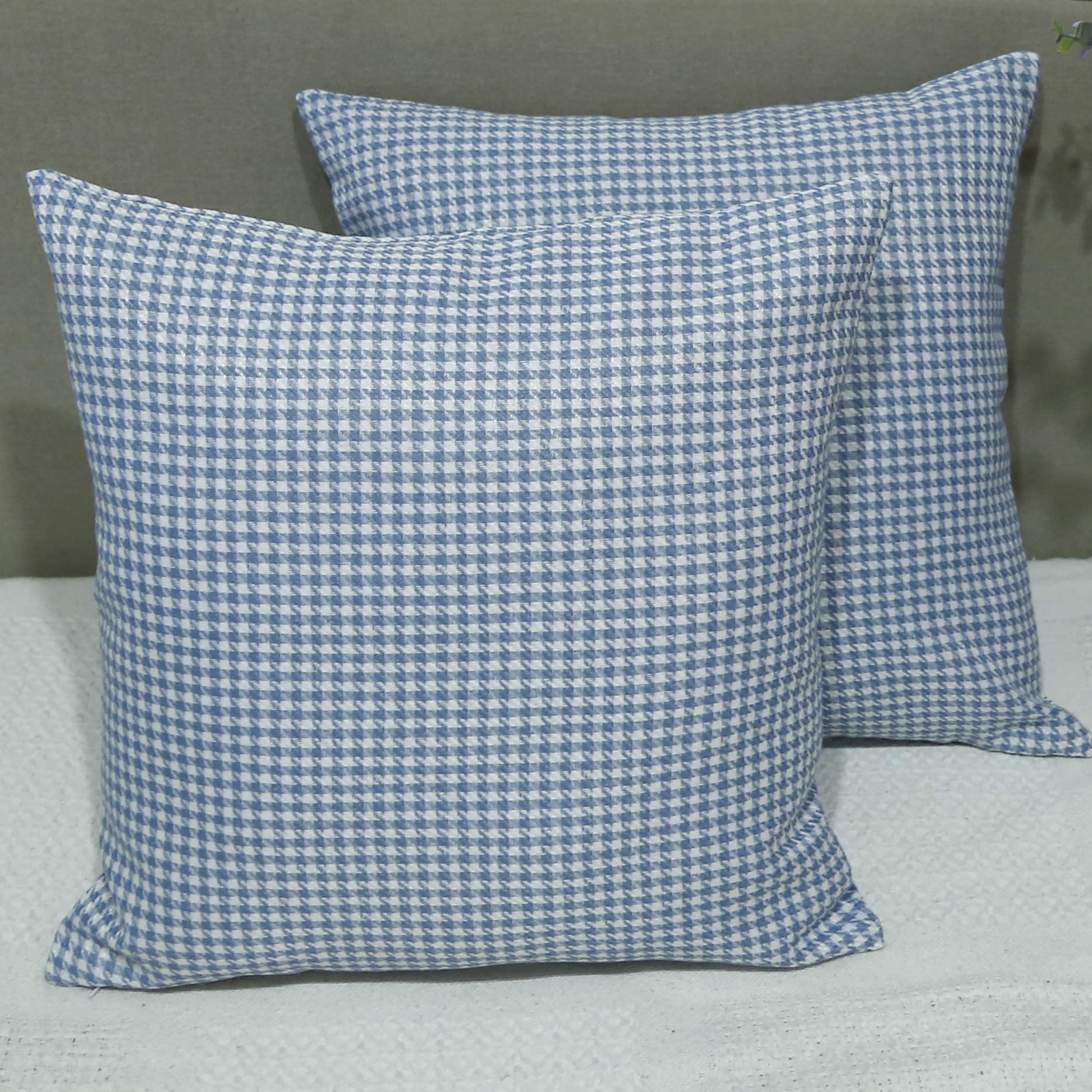 Plaid Jacquard Blue Cushion Cover Pair