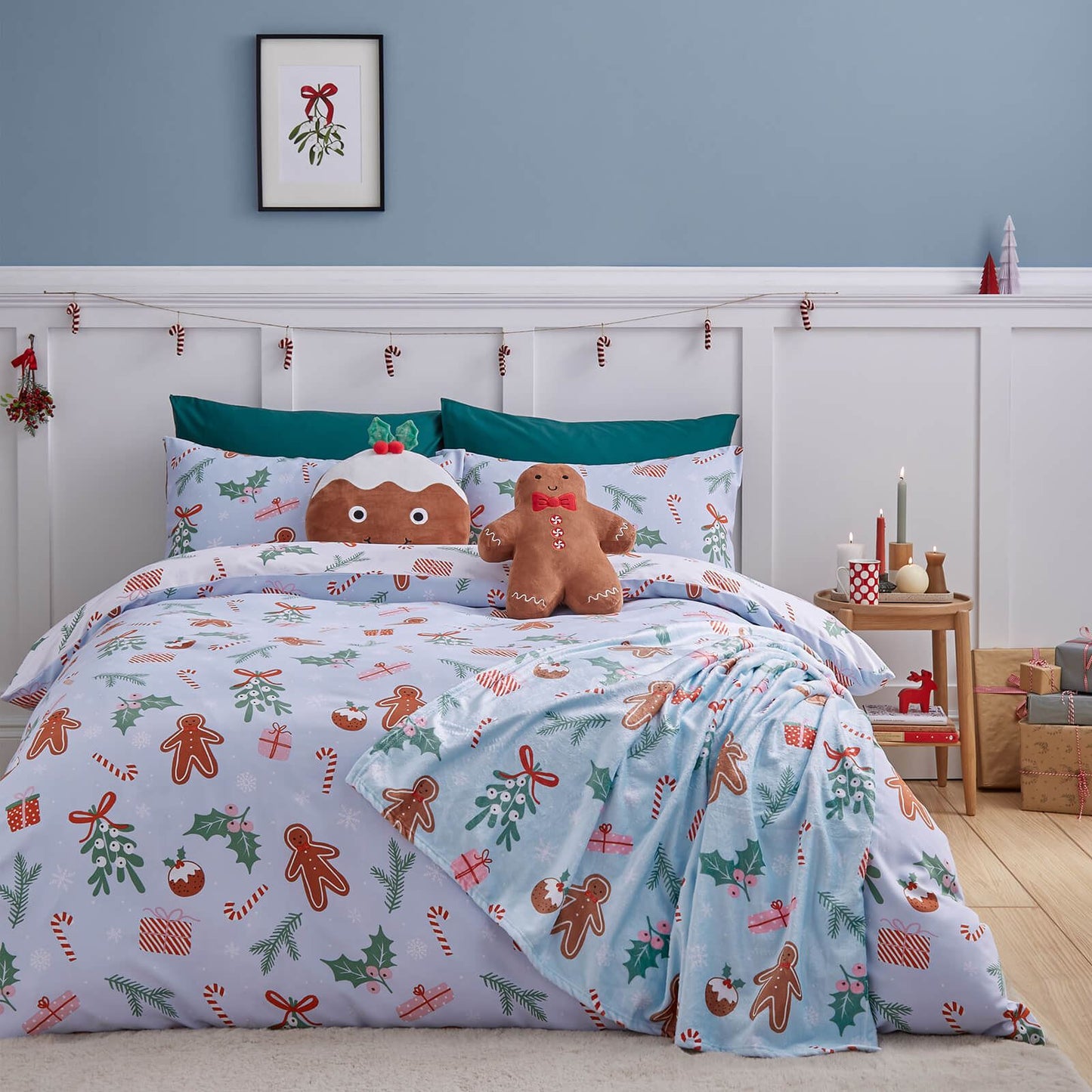 Christmas Gingerbread Blue Duvet Cover Set