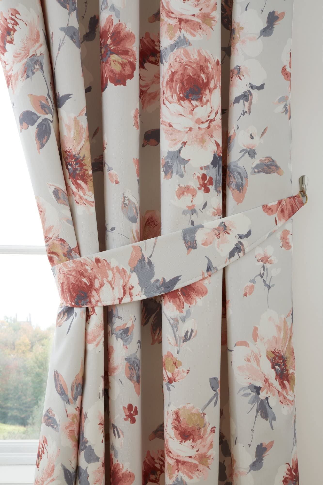 Charity Coral Pencil Pleat Curtains