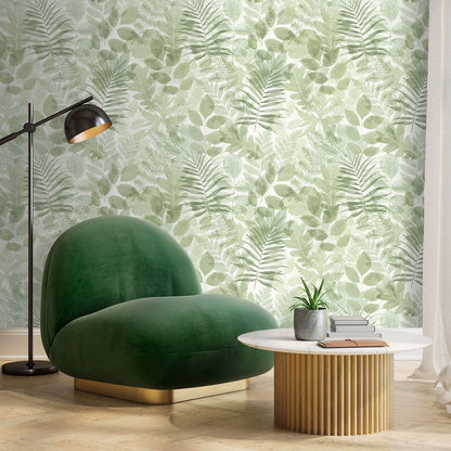 Catherine Lansfield Leaves Green Wallpaper - 105x53cm