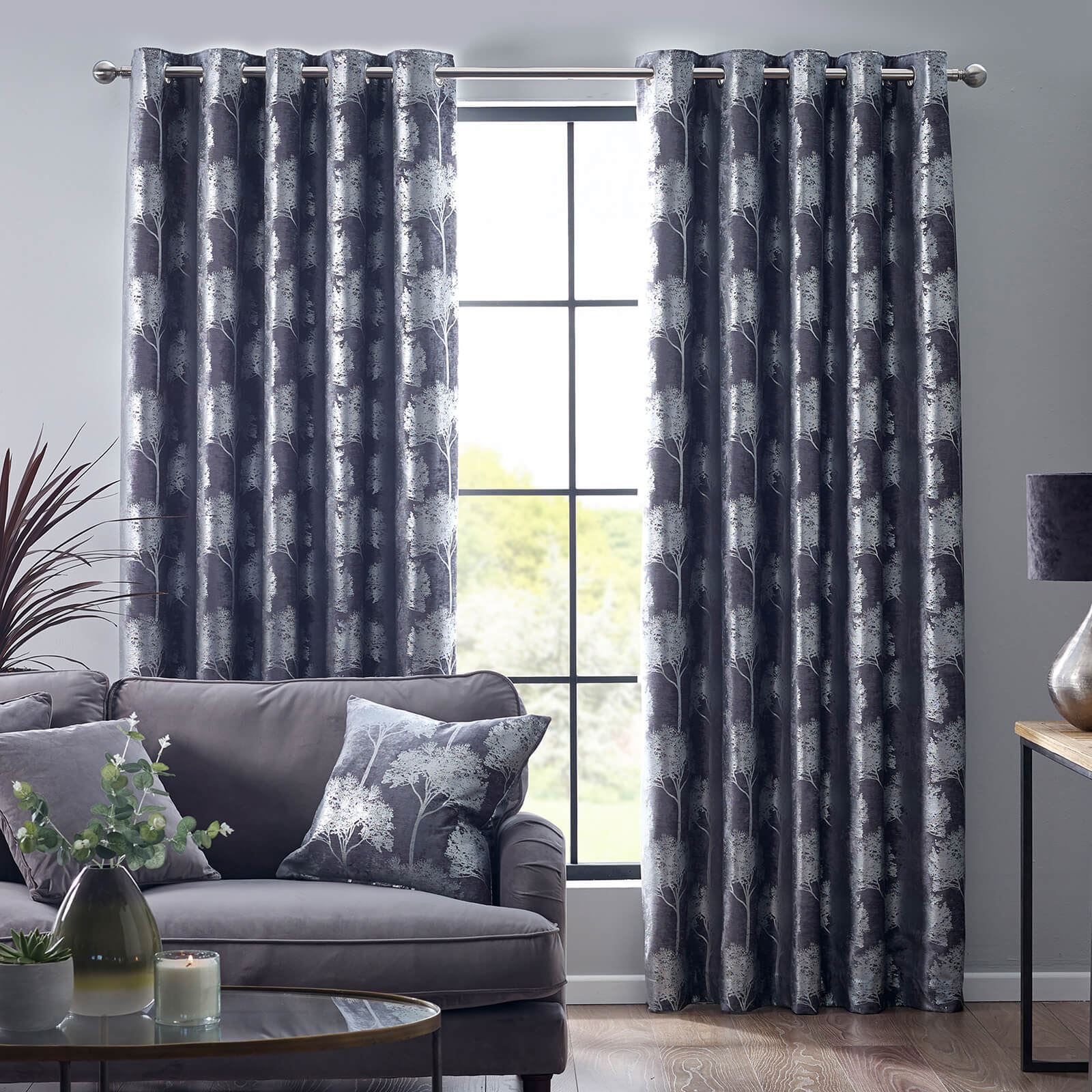 Enchanted Forest Charcoal Eyelet Curtains