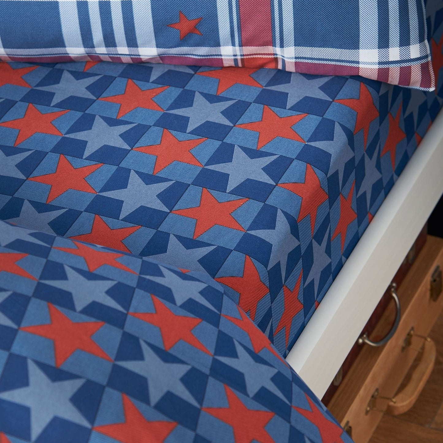 Catherine Lansfield Stars and Check Blue Fitted Sheet
