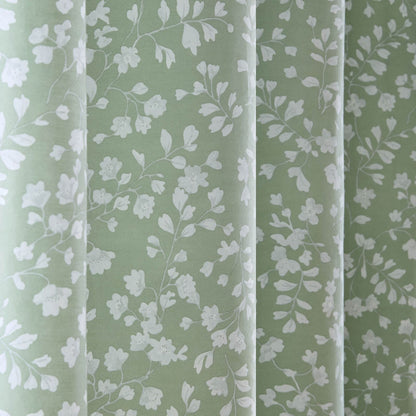 Catherine Lansfield Arla Floral Lined Eyelet Curtains Two Panels Green