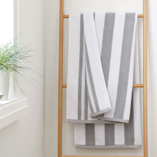 Reversible Stripe Jacquard Sage Grey Bath Towel - 70x120 cm