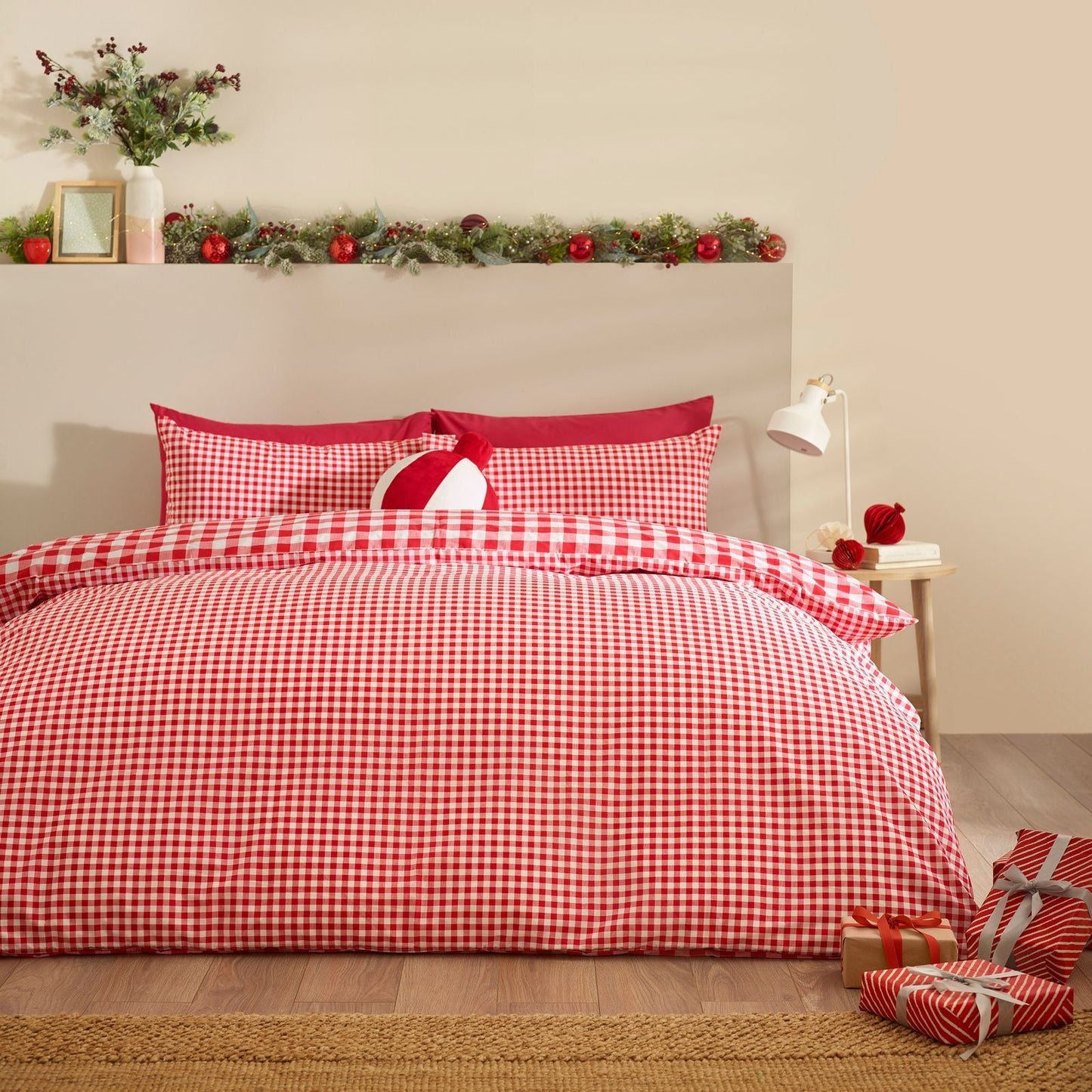 Catherine Lansfield Bamford Gingham Check Red Duvet Cover Set