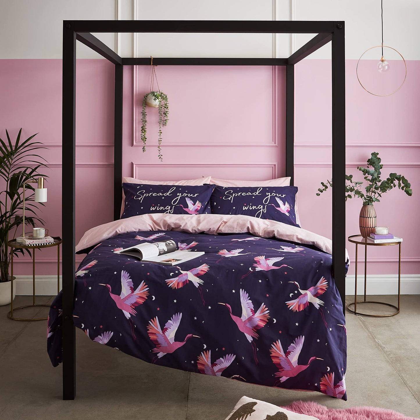 Cosmic Cranes Navy Blue Duvet Set