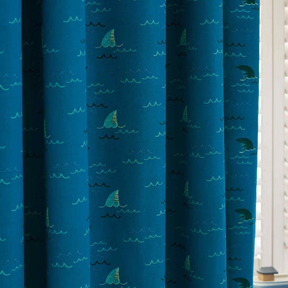 Jawsome Shark Navy Blue Curtains Two Panels - 66x72 Inch
