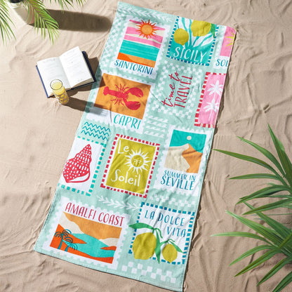 Catherine Lansfield Postcards Sage Green Towel - Beach