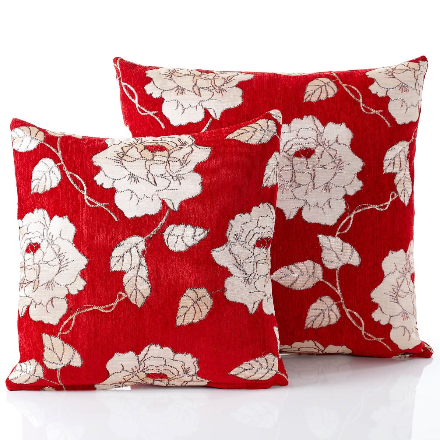 Chenille Red Rose Cushion Cover