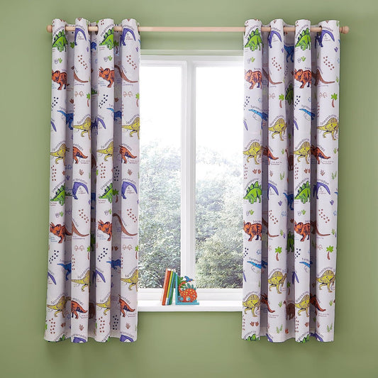 Prehistoric Dinosaurs Natural/Blue Eyelet Curtains