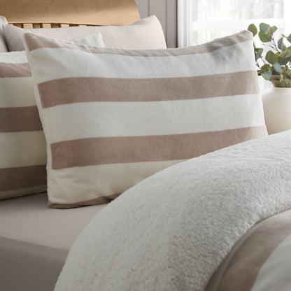 Catherine Lansfield Cosy Sherpa Striped Bedding Duvet Cover Set Natural
