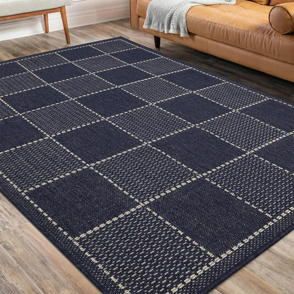 Flatweave Gel Check Navy Rug