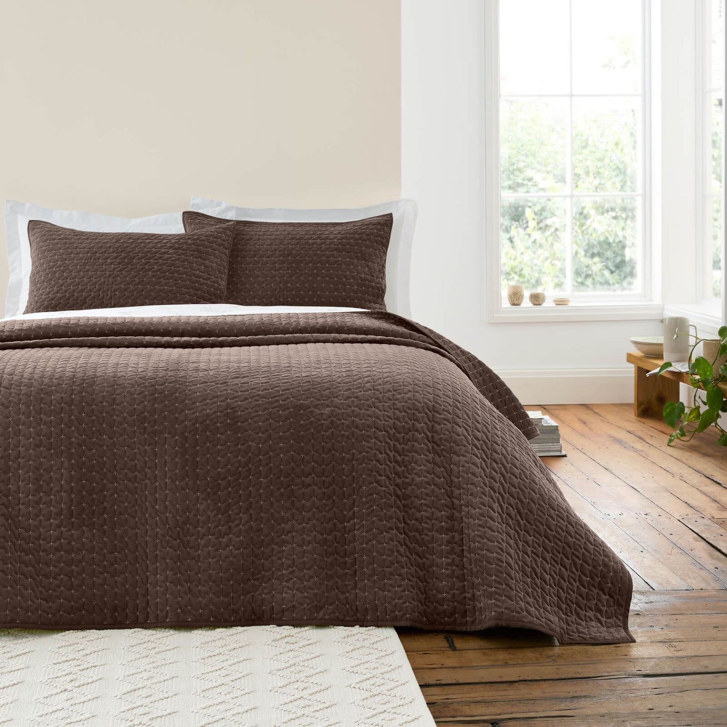 Bianca Fine Linens Attica Velvet Embroidered Bedspread Chocolate - 240x260cm