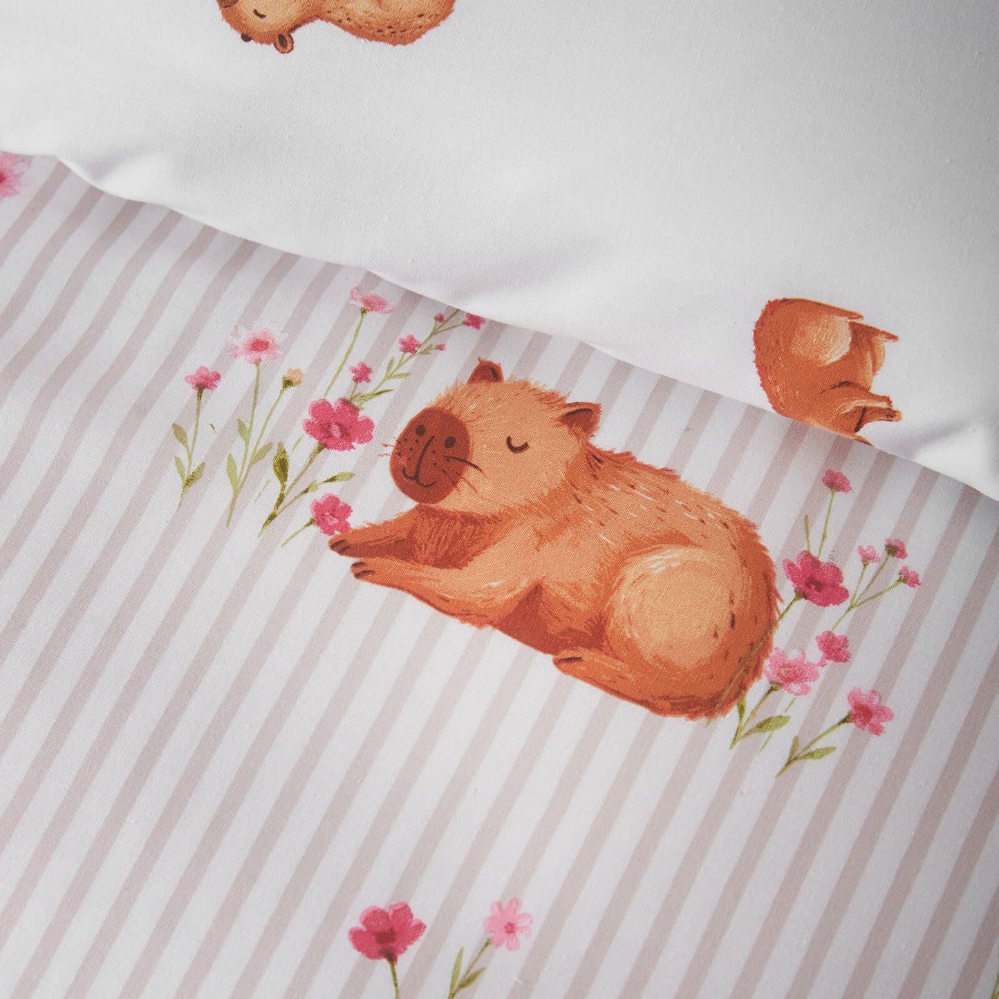 Catherine Lansfield Happy Capybara Reversible Bedding Duvet Cover Set Natural