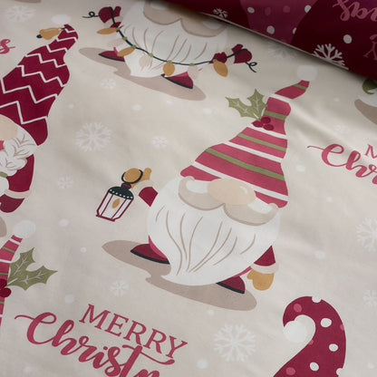 Catherine Lansfield Christmas Gonks Printed Reversible Bedding Duvet Cover Set Plum