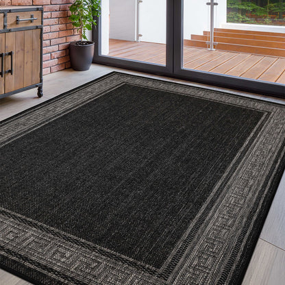 Flatweave Gel Greek Key New Black Rug