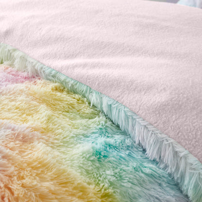 Cuddly Rainbow Deep Pile Faux Fur Blanket Throw Pastel