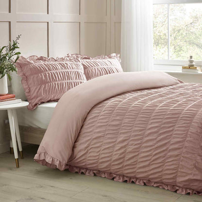 Seersucker Frill Pink Duvet Cover Set