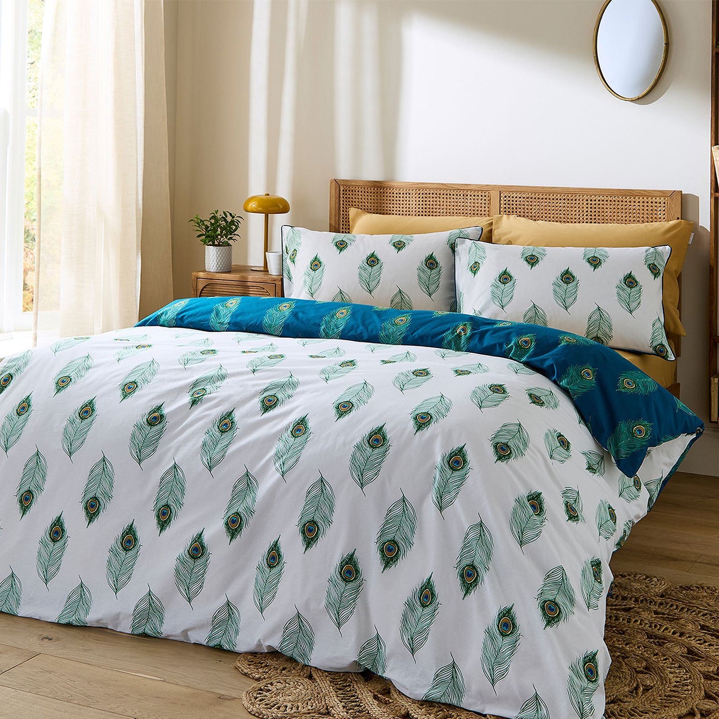 Their Nibs Peacock Feather Teal Green Duvet Cover Set