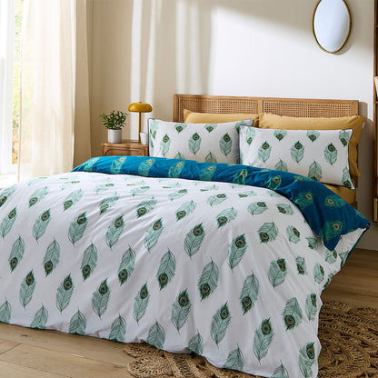Their Nibs Peacock Feather Teal Green Duvet Cover Set