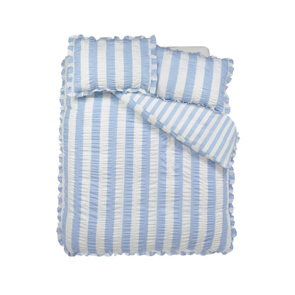 Catherine Lansfield Seersucker Frill Striped Bedding Duvet Cover Set Blue