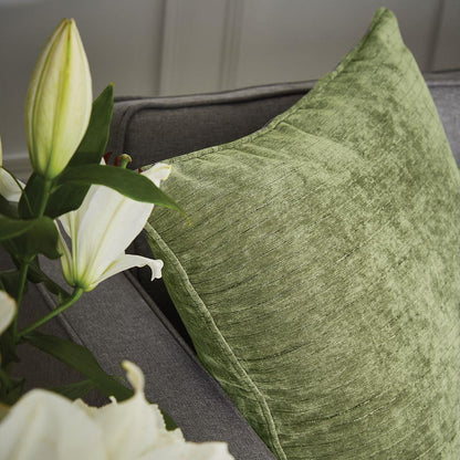 Selene Luxury Chenille  Olive Green Cushion - Filled