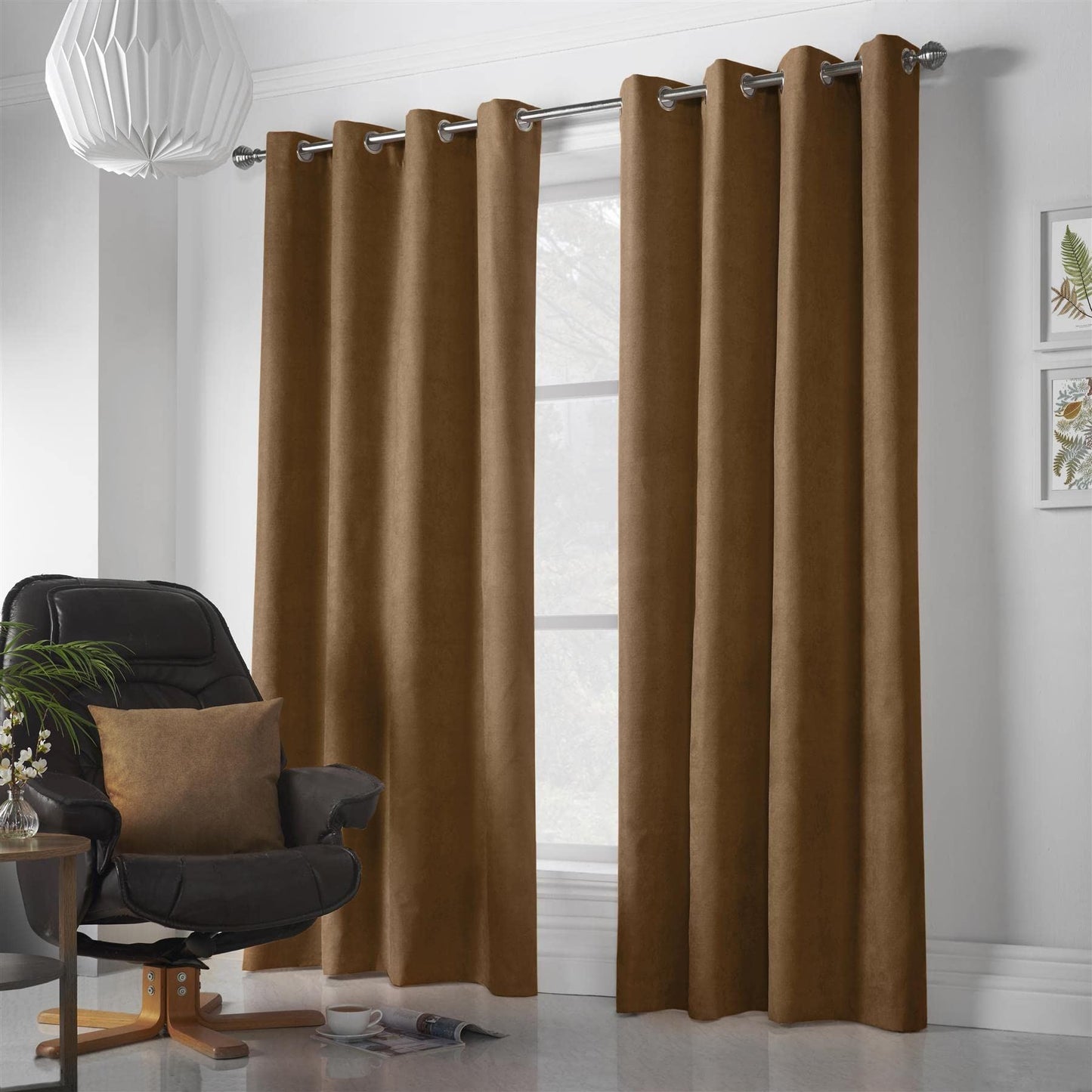 Velvet Chenille Tan Eyelet Curtains